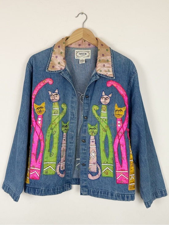 Vintage Jackets & Blazers - Vintage Tantrums Cat Denim Jacket Whimsy Whimsical